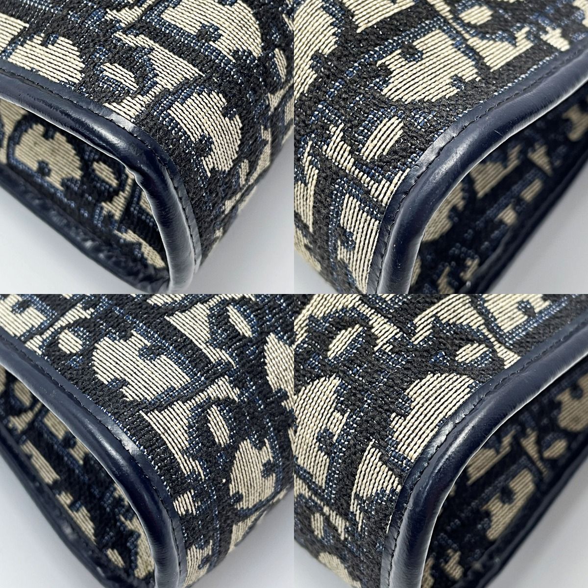 Christian Dior Trotter Navy X Gray Shoulder Bag Women's Gold Hardware