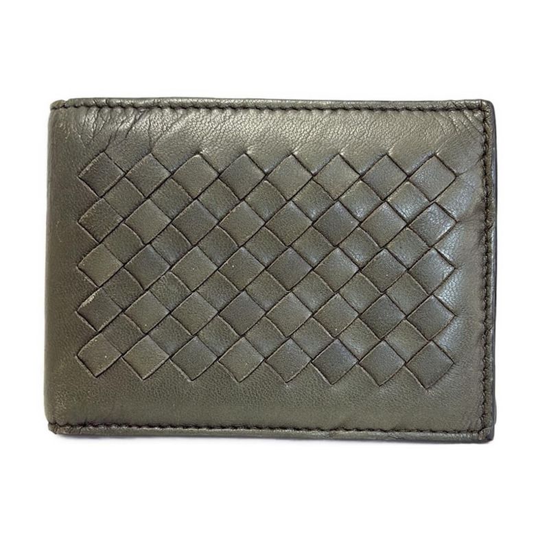 Bottega Veneta Bifold Wallet Intrecciato 113112 Khaki Leather