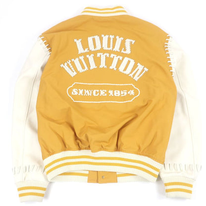 Louis Vuitton 2024 Sleeve Leather Back Logo Padded Varsity Jacket Mustard 52
