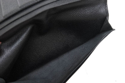 Hermes Long Wallet Men Leather Genuine Leather Black Mc2 Fleming No Change