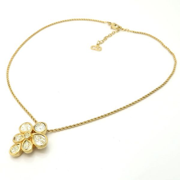 Chrdior Crystal Necklace GP Vintage Germany Transparent Stone Christian Dior