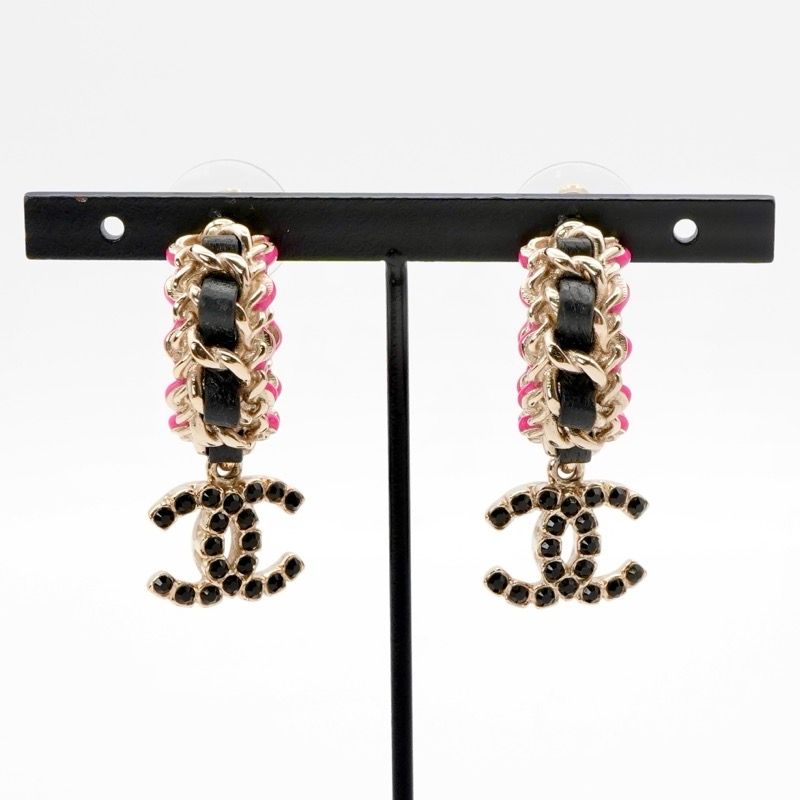 Chanel Earrings Earring Gold Black Pink Coco Mark Hoop