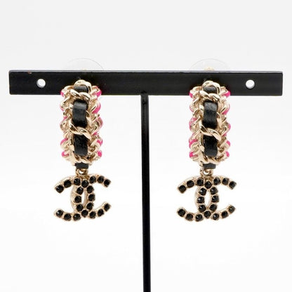 Chanel Earrings Earring Gold Black Pink Coco Mark Hoop