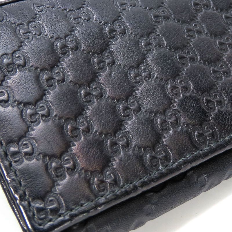 Gucci Card Case 323401 Striped Leather Black Gold Hardware Business Card Holder