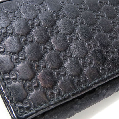 Gucci Card Case 323401 Striped Leather Black Gold Hardware Business Card Holder