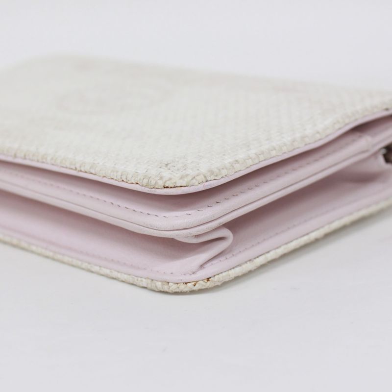 Chanel Deauville Chain Wallet Leather X Straw Light Pink Shoulder Bag Silver