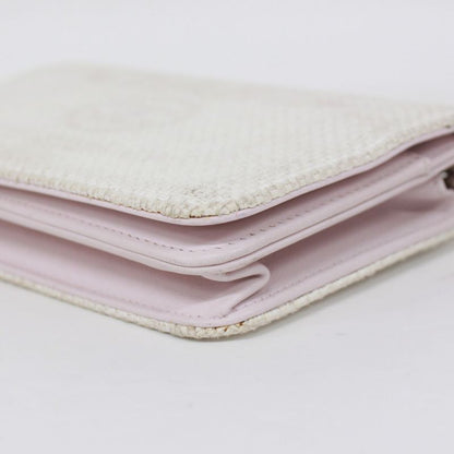 Chanel Deauville Chain Wallet Leather X Straw Light Pink Shoulder Bag Silver