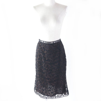 CHANEL Vintage 98A P11845 All Logo Lace Knee Length Tight Skirt Black 38 Made