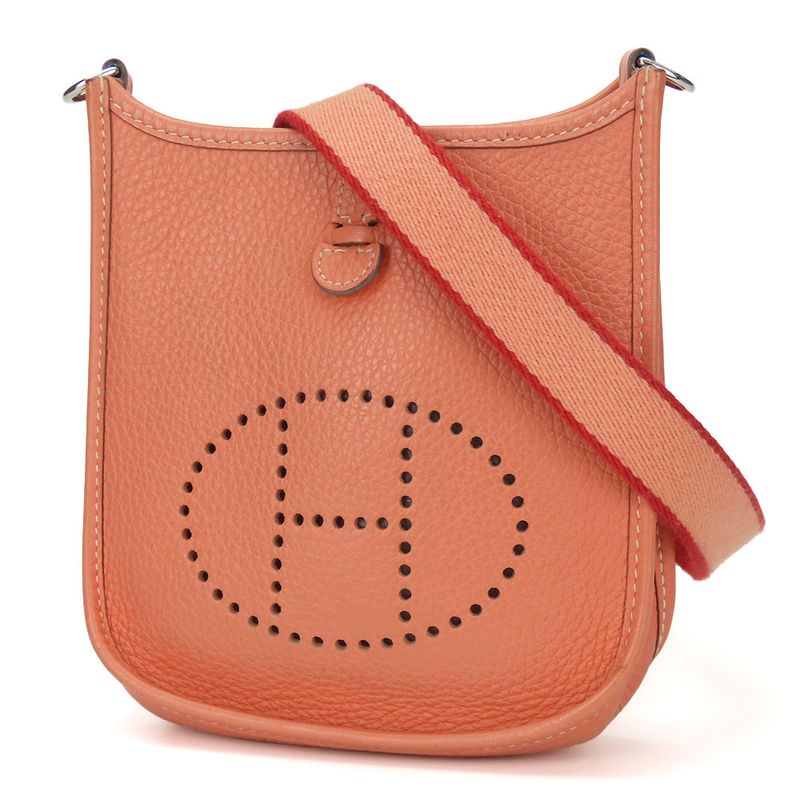 Hermes Shoulder Bag Evelyn TPM Togo Salmon Pink Red Silver Hardware □Q Engraved