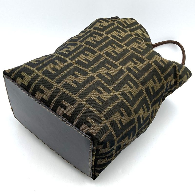 Fendi Handbag Khaki Nylon And Leather Zucca Women Men