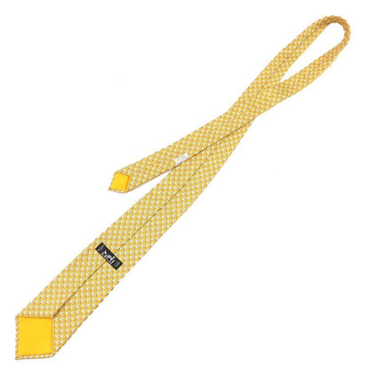 Hermes 100% Silk Regimental Pigeon Dove Cravat Tie Yellow Tone Made In France