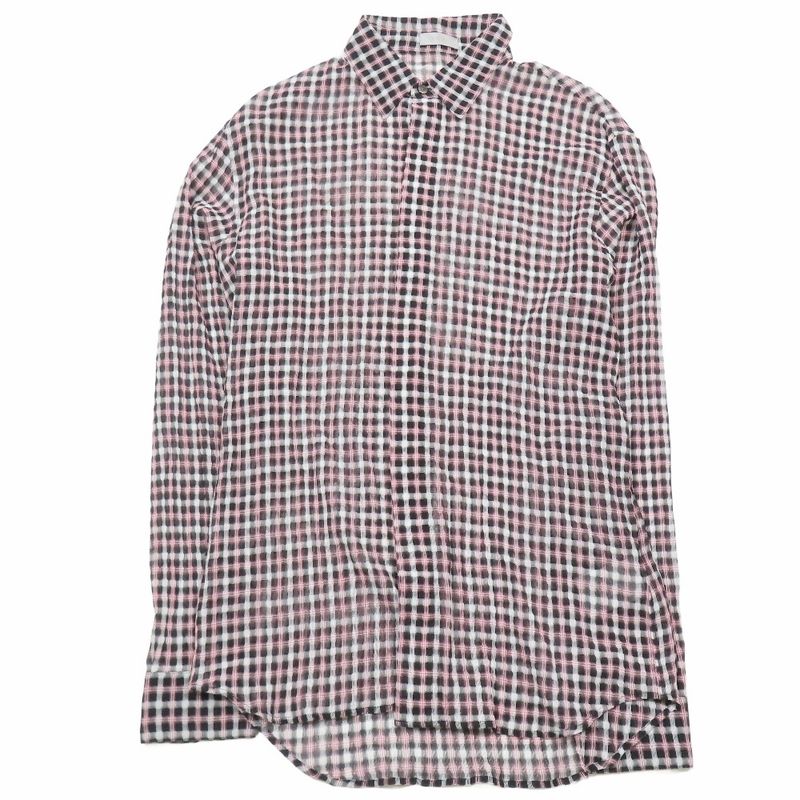 Unused 22ss DIOR Sheer Check Shirt Long Sleeve Cut And Sewn Blouse 40 Red Black