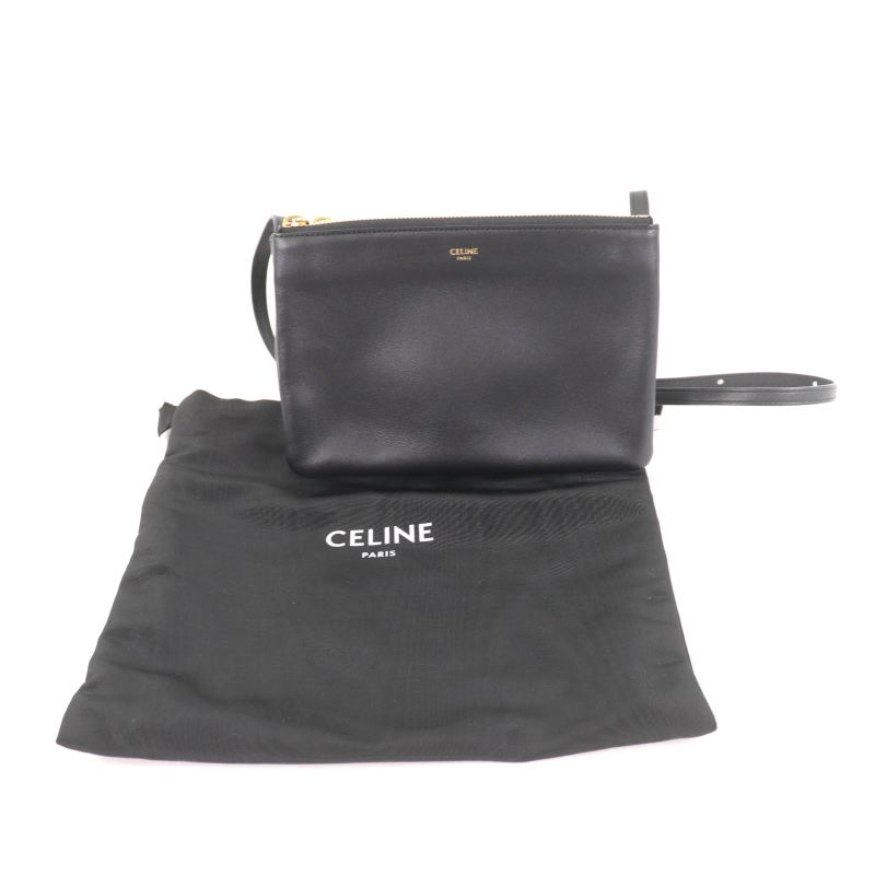 Celine 19203 Trio Small Smooth Lamb Skin Shoulder Bag Black Gold Hardware