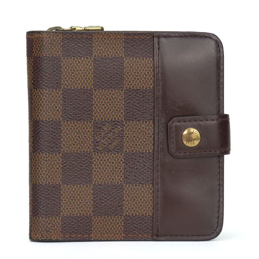 Louis Vuitton Bifold Wallet Compact Zip N61668 Damier Ebène Brown Gold Hardware