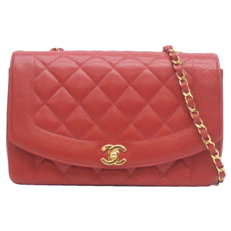 Chanel 2nd Unit Caviar Skin Red Diana 25 Chain Shoulder Bag Shoulder Bag Red
