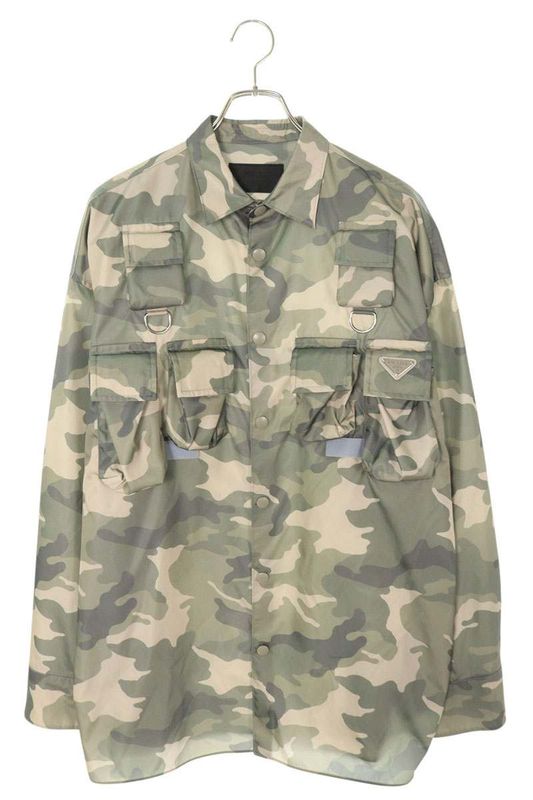 Prada Sc773 S232 143M Camouflage Pattern Nylon Blouson With Logo Plate Men's M