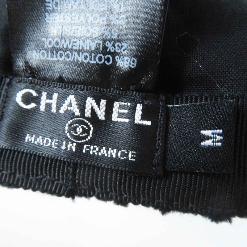 CHANEL 22B Aa8562 Coco Mark Fantasy Tweed Cap Hat Black Lame M With Box Made