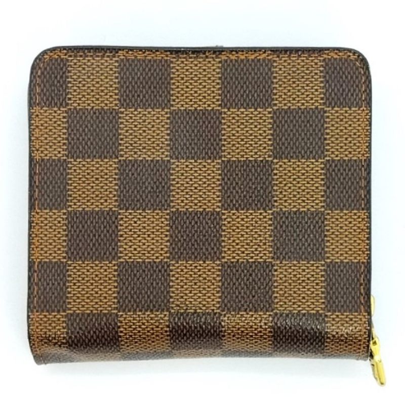 Louis Vuitton Compact Zip Fold Wallet Damier Ebène N61668 Brown Gold Hardware