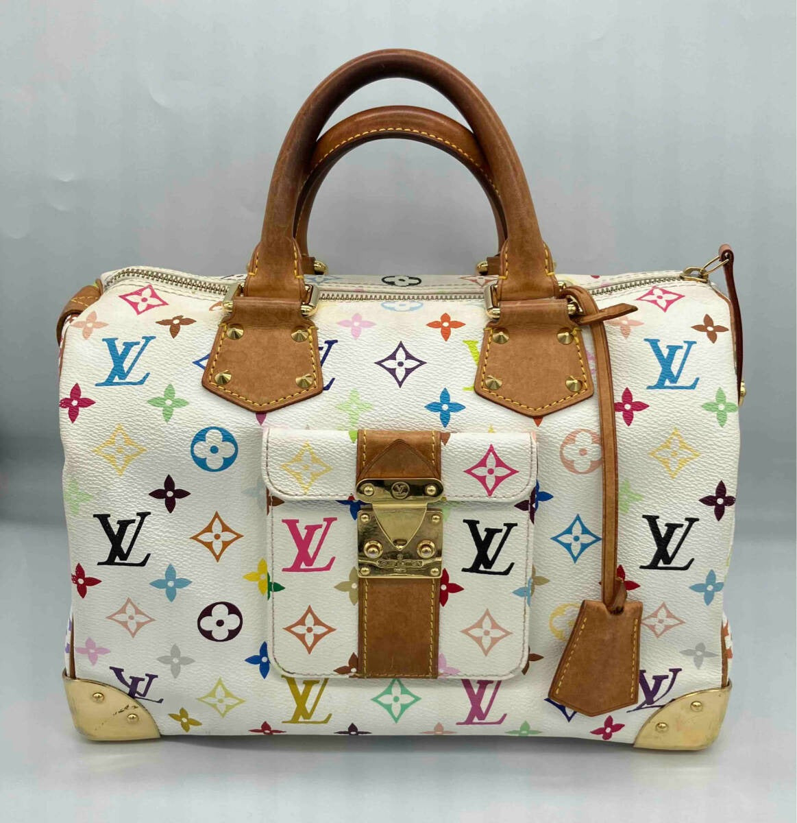 Louis Vuitton Multicolor Speedy 30 Monogram Sac Hand Bag White Gold