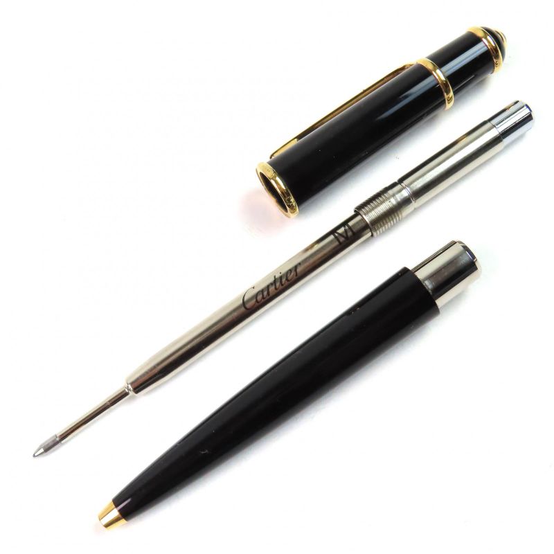 Cartier Diabolo De Cartier Ballpoint Pen With Blue Gemstone Twist Black Gold