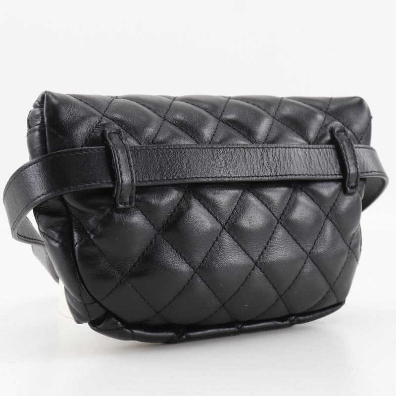 Chanel Matelasse Belt Bag Uniform Lambskin Black Women's Waist Bag