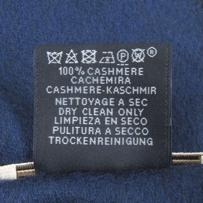 Hermes 100% Cashmere Logo Embroidery Embroidered Fringe Scarf Shawl Navy With