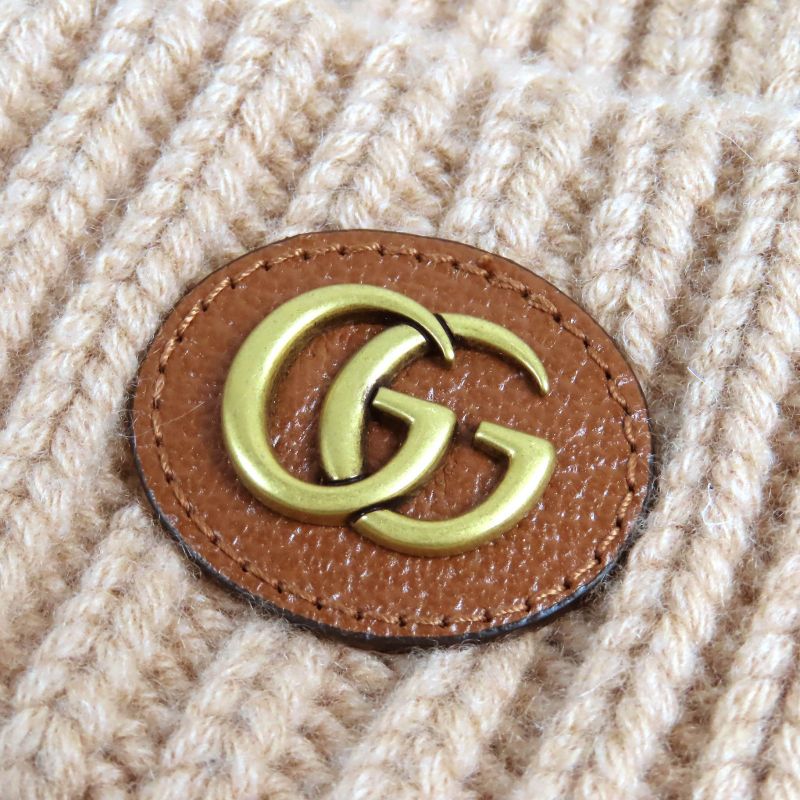 Gucci 764594 Wool Cashmere GG Marmont Double Gleather Patch Knit Cap Knit Cap