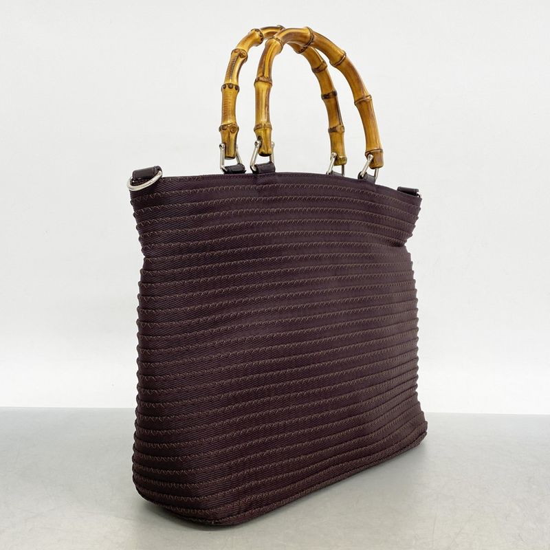 Gucci Handbag Bamboo 000 1998 0540 Nylon Brown Silver Hardware Women