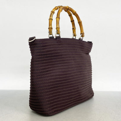 Gucci Handbag Bamboo 000 1998 0540 Nylon Brown Silver Hardware Women
