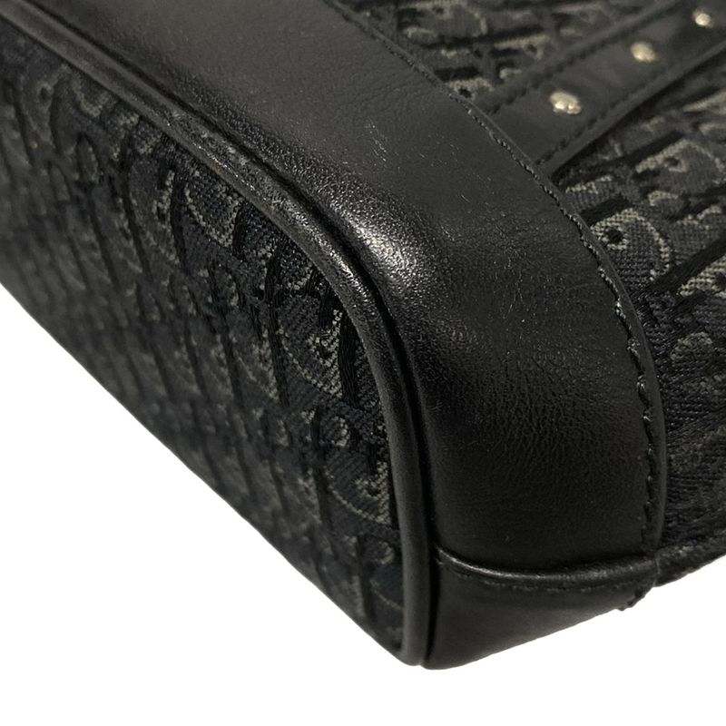 Dior/christian Dior Handbag Trotter Black And Gray Studded/mini Bag Leather