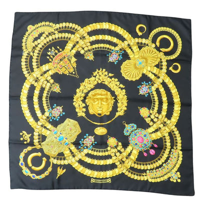 Hermes Scarf Carre 90 Kosmima Space Silk Black Gold Multicolor Fashionable