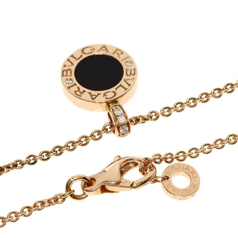 Bvlgari Bulgari Shell Onyx Diamond Necklace 18K Pink Gold Ladies