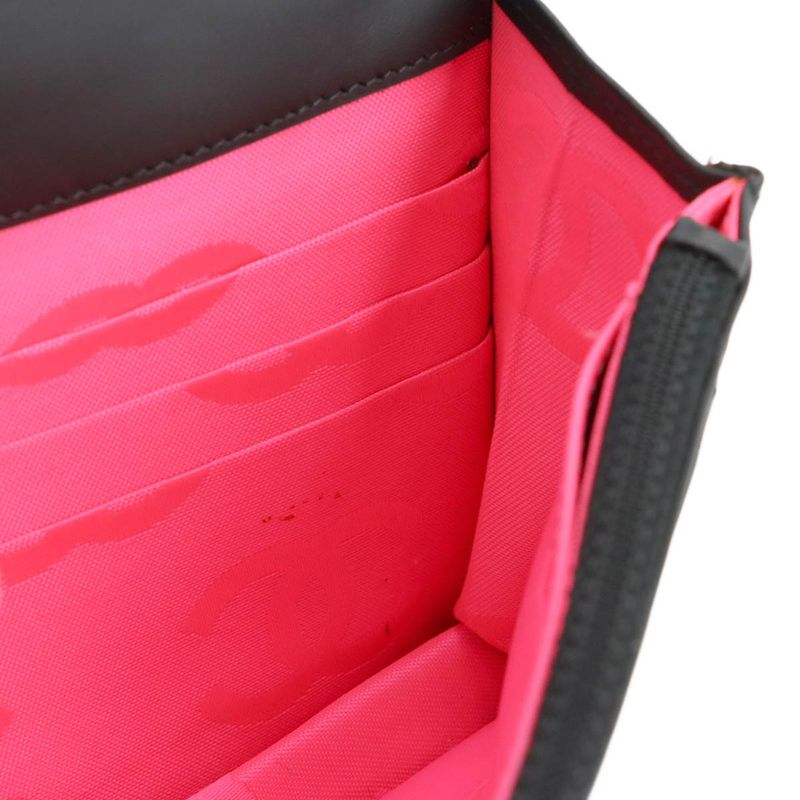 Chanel Cambon Line Chain Wallet Foldable Long Wallet Leather Enamel Black