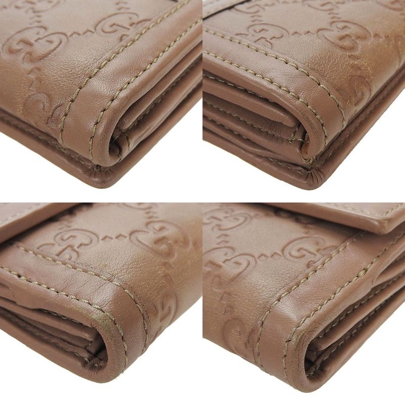 Gucci W Hook Long Wallet Fold Guccissima GG Pink Beige Leather Wallet Ladies