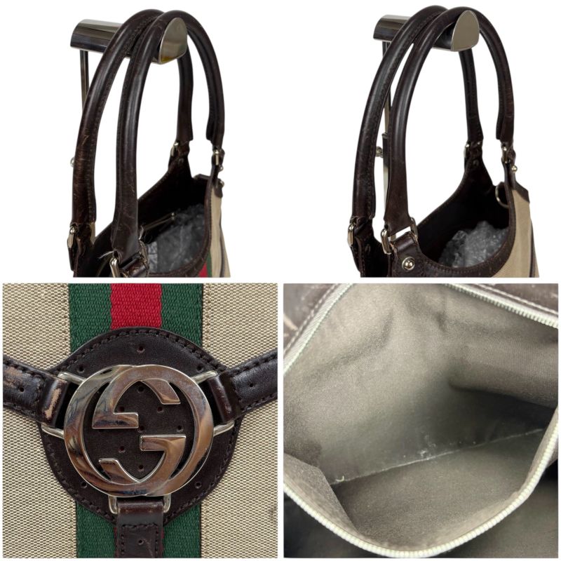 Gucci 114875 Sherry Line Interlocking G Handbag Brown Beige GG