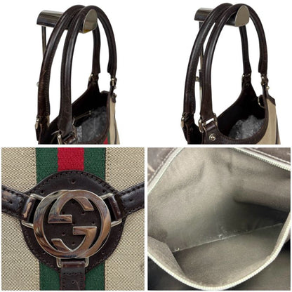 Gucci 114875 Sherry Line Interlocking G Handbag Brown Beige GG