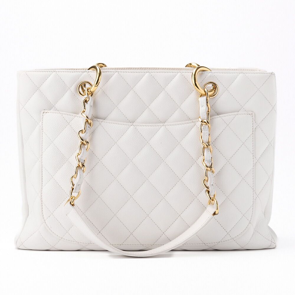 Chanel Matelasse GST Coco Mark Double Chain Shoulder Caviar Skin White With