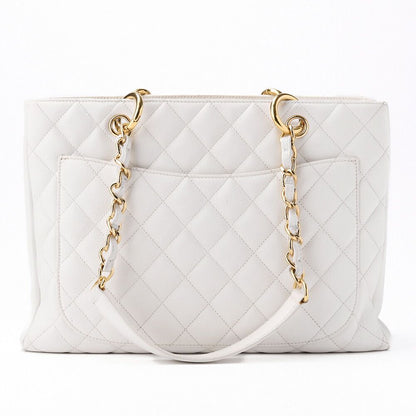 Chanel Matelasse GST Coco Mark Double Chain Shoulder Caviar Skin White With