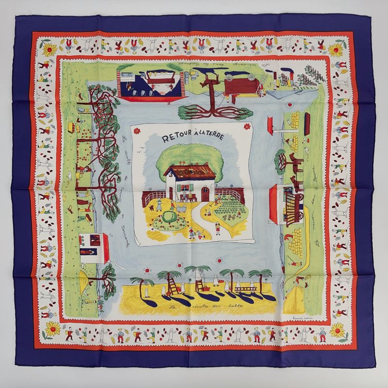 Hermes Carre 90 RE TOUR A LA Terre Homeward Bound Navy X Multicolor 100% Silk