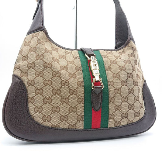 Gucci Hobo New Jackie Sherry Line GG Canvas Handbag Leather Beige Brown