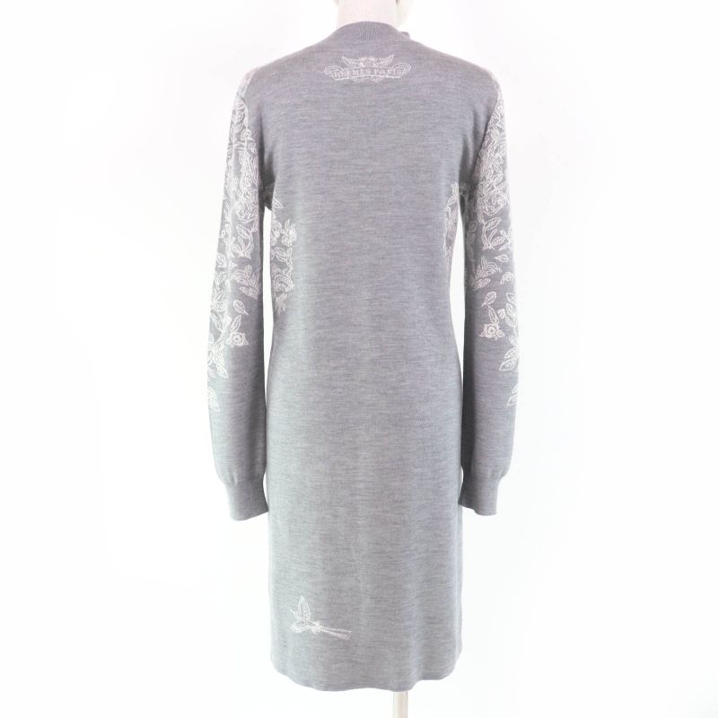 Hermes Jungle LOVE Jungle Love Cashmere Silk Long Sleeve Knit Dress Grey 36