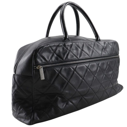 Chanel Matelasse Logo Caviar Skin And Enamel Black Women's Boston Bag