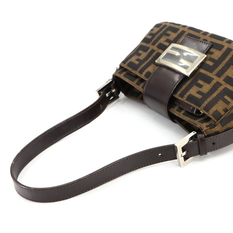 Exhibit Fendi Zucca Shoulder Bag Canvas Leather Brown 26723 Silver Hardware