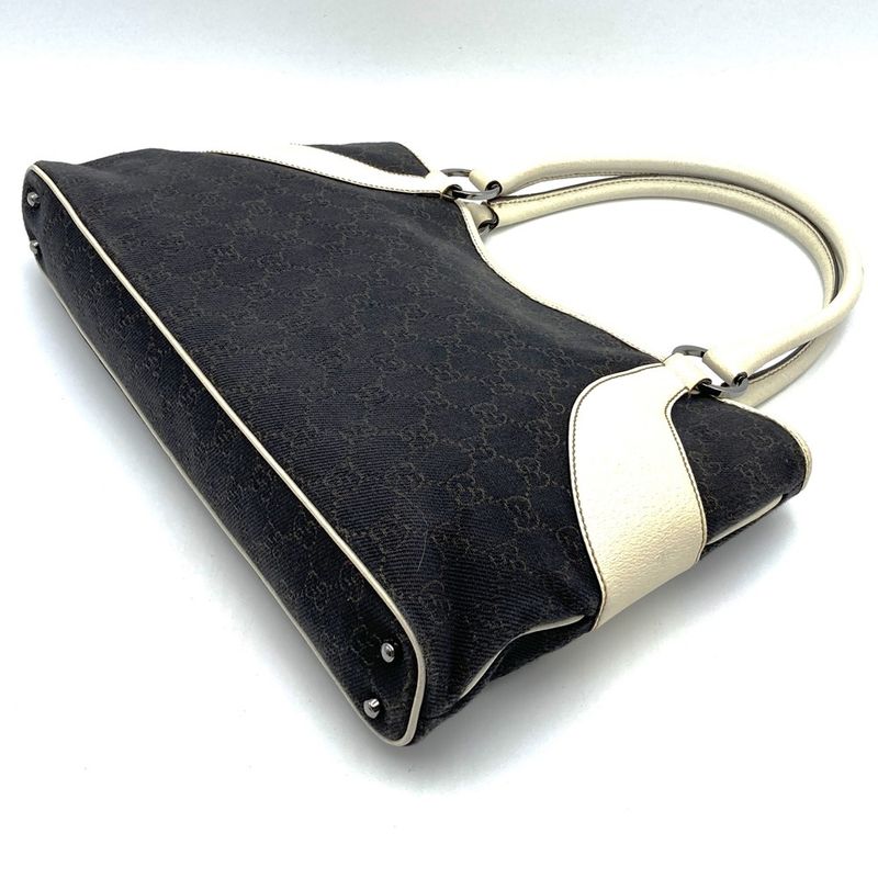 Gucci 179587 001013 GG Canvas Tote Handbag Leather Women