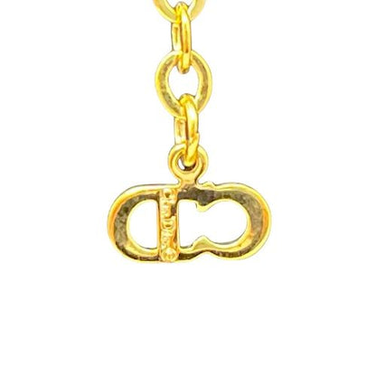 Christian DIOR Necklace Rhinestone Vintage Round Logo Gold