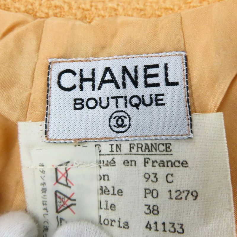 Chanel Skirt Vintage 38 Wool Silk Salmon Pink Orange Tweed 93C Gold Button