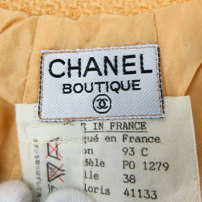 Chanel Skirt Vintage 38 Wool Silk Salmon Pink Orange Tweed 93C Gold Button