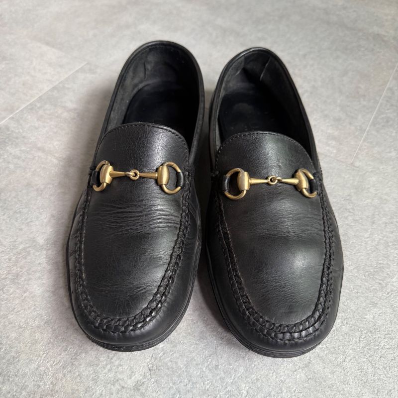 Gucci Horsebit Loafer Driving Shoes Black Gold 41 1 2 M Leather Men's Shoes