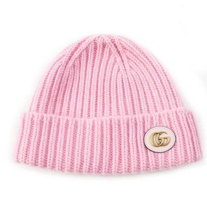 Gucci 764594 Wool Cashmere Current Double G Leather Usage Knit Cap Pink Gold