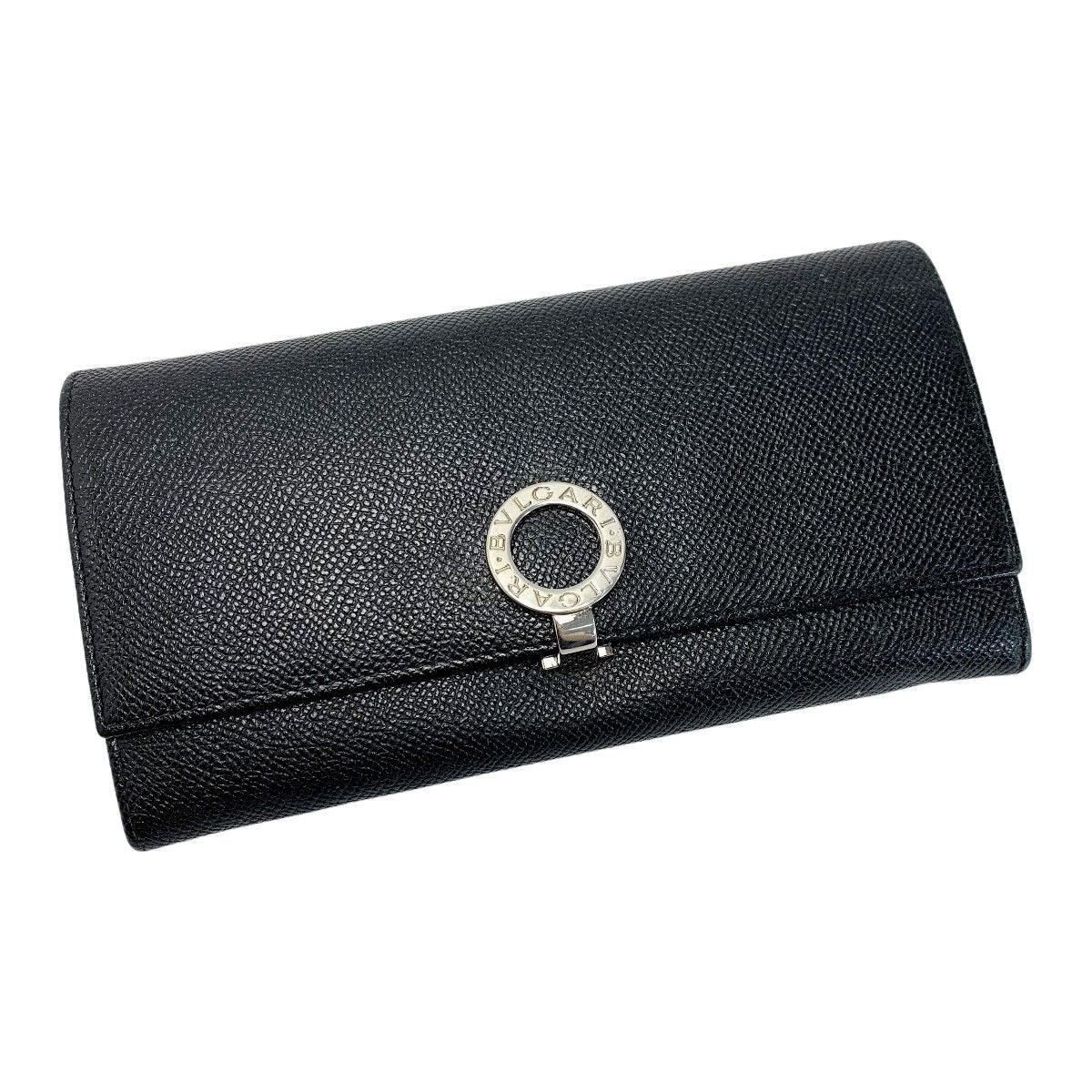 Bvlgari Leather Logo Clip Black Bifold Long Wallet Ladies
